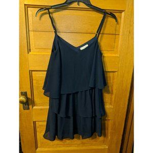 Alythea Top Blouse Ruffles Sz M Relaxed Fit Spaghetti Strap Adjustable Navy Blue